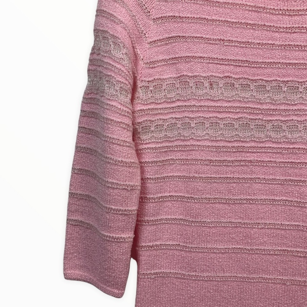 AVALIN Vintage Lace Knit Sweater Feminine Pink 3/4 Sleeve Stretch